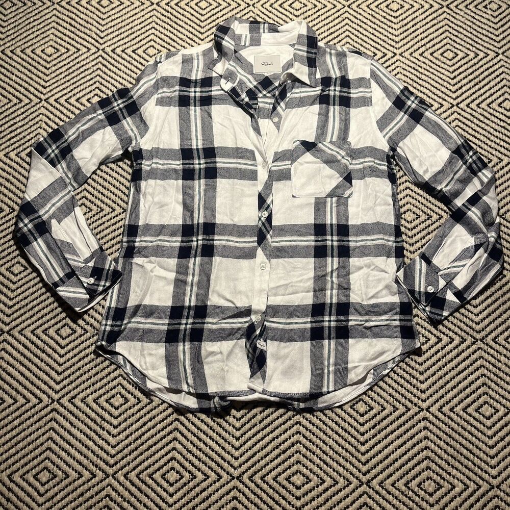 Rails Hunter Plaid Button Down Shirt Flannel Long Sleeve White Storm Small